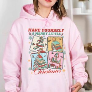 vintage christmas sweatshirt for women bookish hoodie with merry little christmas design perfect for bookworms and holiday celebrations t1lwb