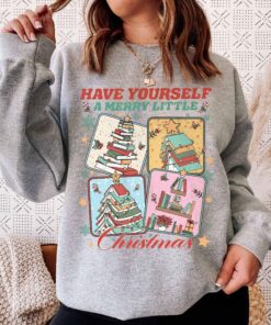 vintage christmas sweatshirt for women bookish hoodie with merry little christmas design perfect for bookworms and holiday celebrations vu7ca