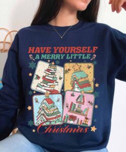 vintage christmas sweatshirt for women bookish hoodie with merry little christmas design perfect for bookworms and holiday celebrations xipzu