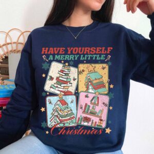 vintage christmas sweatshirt for women bookish hoodie with merry little christmas design perfect for bookworms and holiday celebrations xipzu