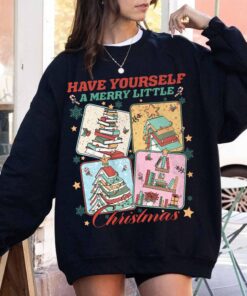 vintage christmas sweatshirt for women bookish hoodie with merry little christmas design perfect for bookworms and holiday celebrations yhizz