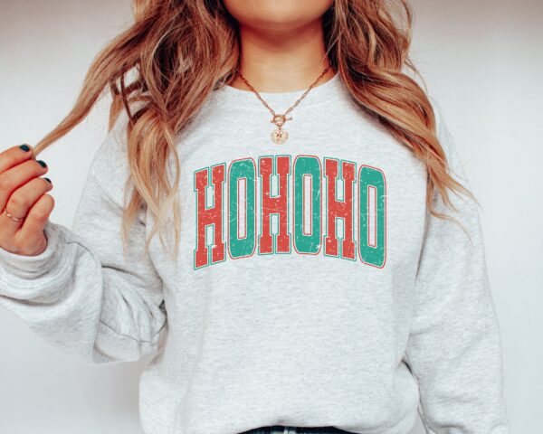 vintage christmas sweatshirt for women ho ho ho crewneck in retro varsity style with comfortable fit and holiday spirit ibiju