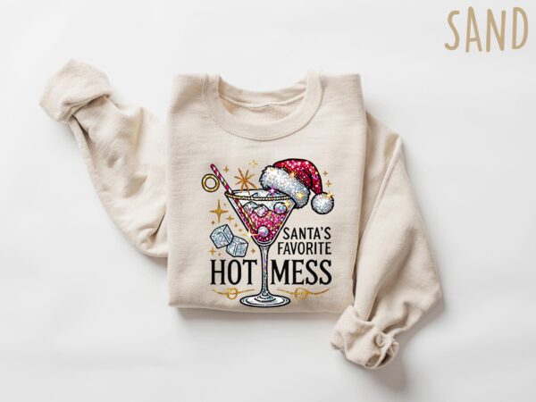 vintage christmas sweatshirt for women santas hot mess design with martini and drink theme for holiday parties hp2al scaled