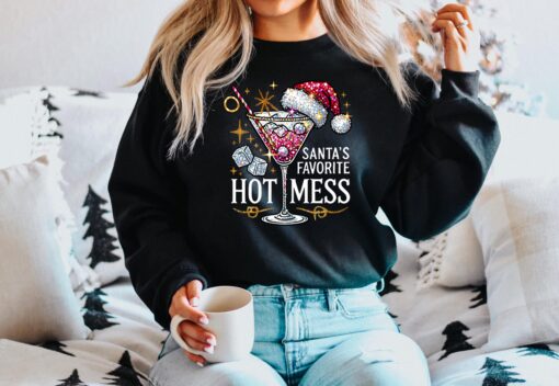 vintage christmas sweatshirt for women santas hot mess design with martini and drink theme for holiday parties olddu scaled