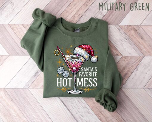 vintage christmas sweatshirt for women santas hot mess design with martini and drink theme for holiday parties zov67