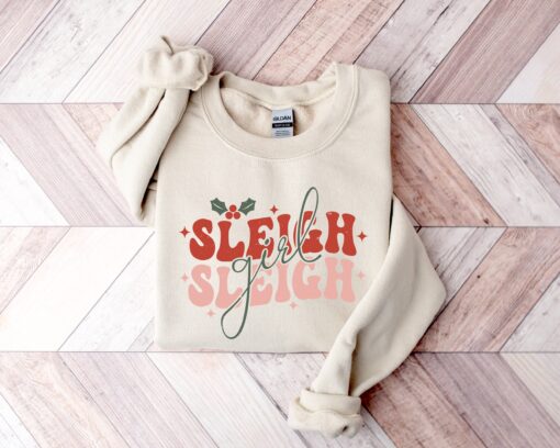 vintage christmas sweatshirt for women sleigh girl sleigh funny design with trendy style for holiday parties and gatherings indqs