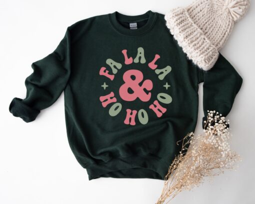 vintage christmas sweatshirt for women fa la la ho ho ho crewneck design comfortable fabric ideal for holiday gatherings altyi