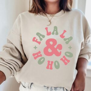 vintage christmas sweatshirt for women fa la la ho ho ho crewneck design comfortable fabric ideal for holiday gatherings gztyc