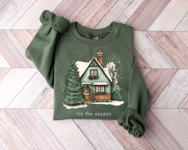 vintage christmas sweatshirt for women featuring a fun christmas house design and cookie print for holiday celebrations iw3ip