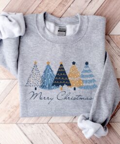 vintage christmas sweatshirt for women featuring blue christmas tree design and festive holiday theme for winter wear wh8gp scaled