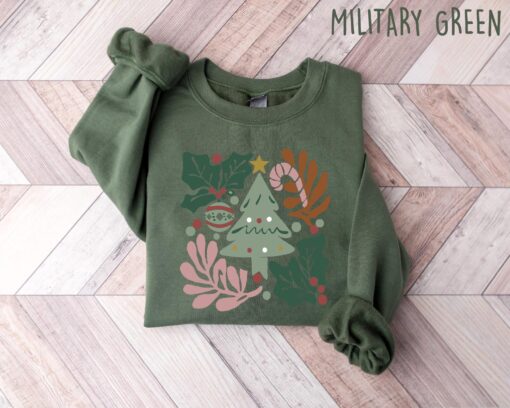 vintage christmas sweatshirt for women featuring boho tree design ideal winter shirt for holiday celebrations and festive gatherings slcpn