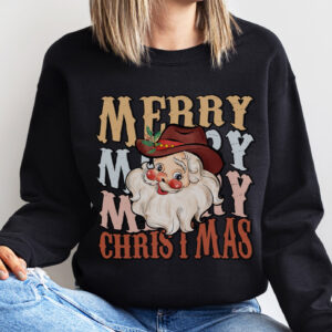 vintage christmas sweatshirt for women featuring cowboy santa design with western style and retro holiday theme egpib