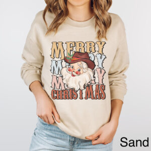 vintage christmas sweatshirt for women featuring cowboy santa design with western style and retro holiday theme p4ysg