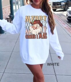vintage christmas sweatshirt for women featuring cowboy santa design with western style and retro holiday theme rsyae