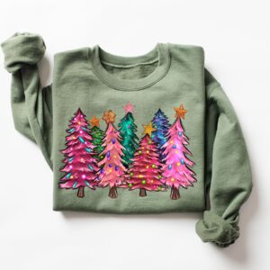 vintage christmas sweatshirt for women featuring cute pink christmas trees design in soft fabric ideal for holiday celebrations aetca