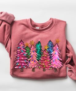 vintage christmas sweatshirt for women featuring cute pink christmas trees design in soft fabric ideal for holiday celebrations mcf0o