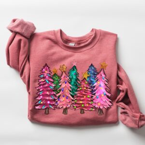 vintage christmas sweatshirt for women featuring cute pink christmas trees design in soft fabric ideal for holiday celebrations mcf0o