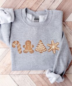 vintage christmas sweatshirt for women featuring gingerbread cookies design in sugar and spice theme for festive wear gofuy