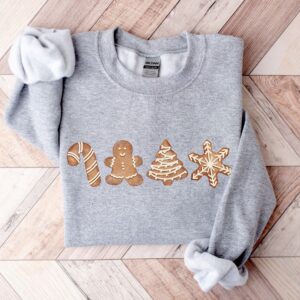 vintage christmas sweatshirt for women featuring gingerbread cookies design in sugar and spice theme for festive wear gofuy