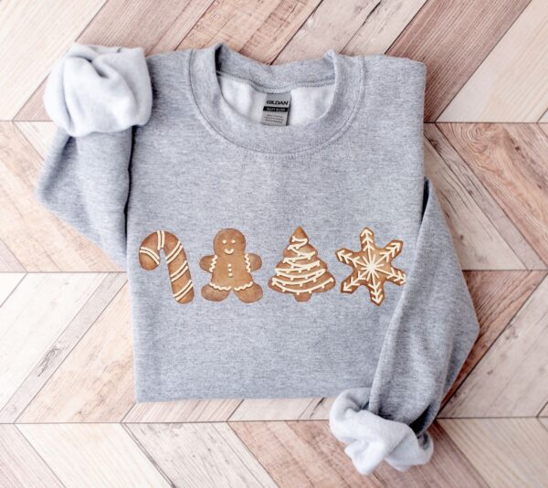 vintage christmas sweatshirt for women featuring gingerbread cookies design in sugar and spice theme for festive wear gofuy