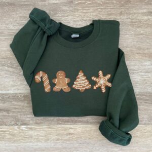 vintage christmas sweatshirt for women featuring gingerbread cookies design in sugar and spice theme for festive wear nh2qq