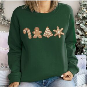 vintage christmas sweatshirt for women featuring gingerbread cookies design in sugar and spice theme for festive wear tabod