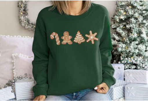 vintage christmas sweatshirt for women featuring gingerbread cookies design in sugar and spice theme for festive wear tabod