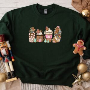 vintage christmas sweatshirt for women featuring gingerbread design and festive coffee theme in comfortable fabric nsmfz