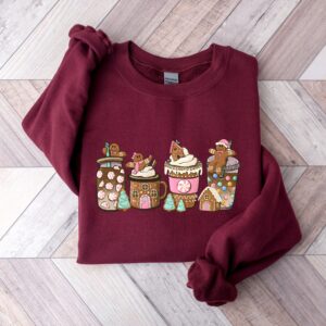 vintage christmas sweatshirt for women featuring gingerbread design and festive coffee theme in comfortable fabric ohyai