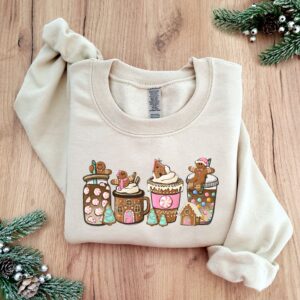 vintage christmas sweatshirt for women featuring gingerbread design and festive coffee theme in comfortable fabric yml2s