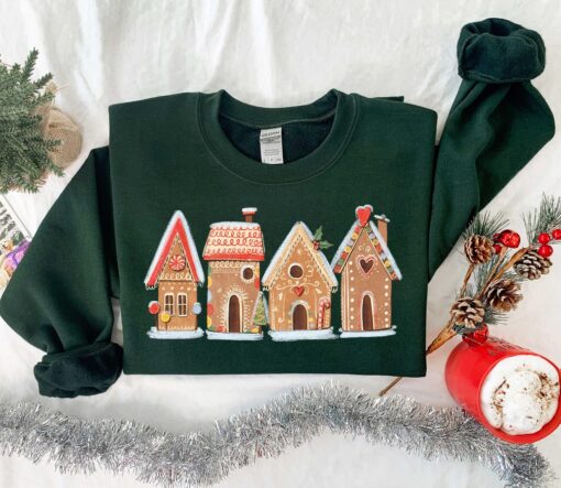 vintage christmas sweatshirt for women featuring gingerbread house design casual crewneck holiday apparel zipve scaled