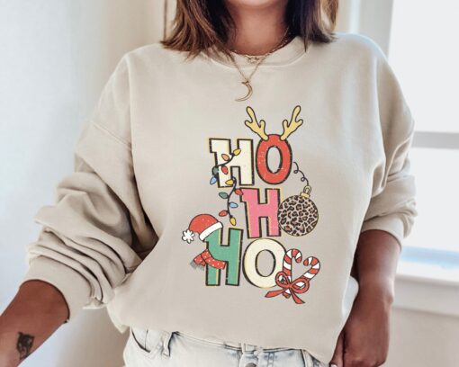 vintage christmas sweatshirt for women featuring ho ho ho design retro crewneck style trendy xmas apparel riyyq