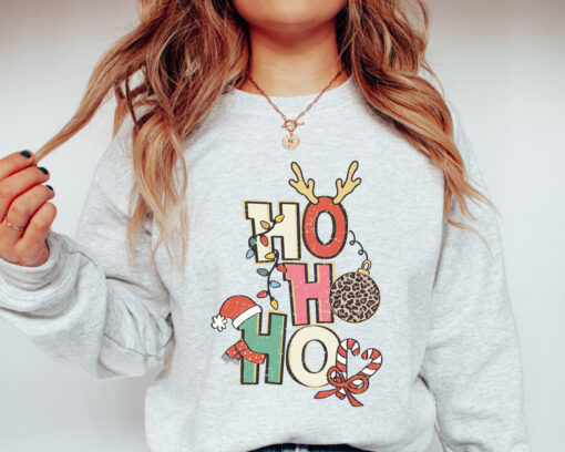 vintage christmas sweatshirt for women featuring ho ho ho design retro crewneck style trendy xmas apparel