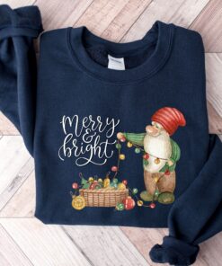 vintage christmas sweatshirt for women featuring merry and bright gnome design comfortable crewneck style for winter wear smdkh