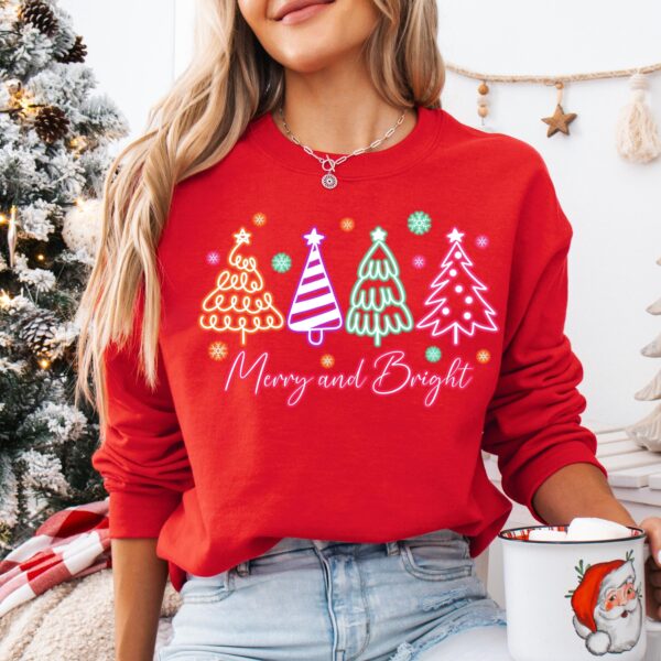 vintage christmas sweatshirt for women featuring neon christmas tree design and merry christmas crewneck style fw1ca scaled