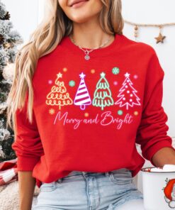 vintage christmas sweatshirt for women featuring neon christmas tree design and merry christmas crewneck style fw1ca scaled