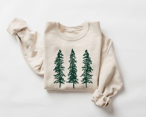 vintage christmas sweatshirt for women featuring pine trees minimalist design holiday crewneck ideal for festive occasions ikek6