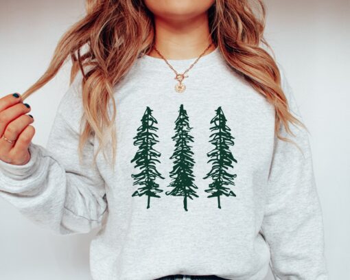 vintage christmas sweatshirt for women featuring pine trees minimalist design holiday crewneck ideal for festive occasions kguiy