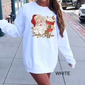 vintage christmas sweatshirt for women featuring retro santa and coffee design ideal for coffee lovers during the holiday season du1hi