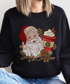 vintage christmas sweatshirt for women featuring retro santa and coffee design ideal for coffee lovers during the holiday season hp0rf