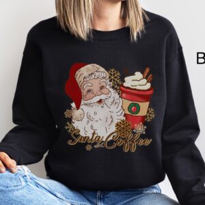 vintage christmas sweatshirt for women featuring retro santa and coffee design ideal for coffee lovers during the holiday season hp0rf