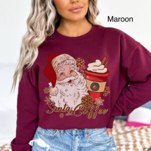 vintage christmas sweatshirt for women featuring retro santa and coffee design ideal for coffee lovers during the holiday season ibdjb