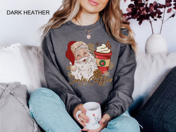 vintage christmas sweatshirt for women featuring retro santa and coffee design ideal for coffee lovers during the holiday season