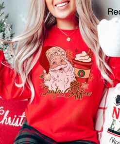 vintage christmas sweatshirt for women featuring retro santa and coffee design ideal for coffee lovers during the holiday season tpvw6