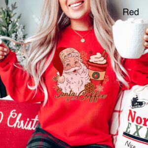 vintage christmas sweatshirt for women featuring retro santa and coffee design ideal for coffee lovers during the holiday season tpvw6