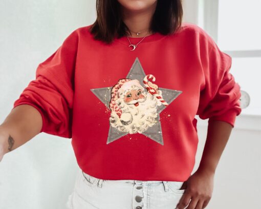 vintage christmas sweatshirt for women featuring retro santa design in classic crewneck style perfect for holiday celebrations gd5gt