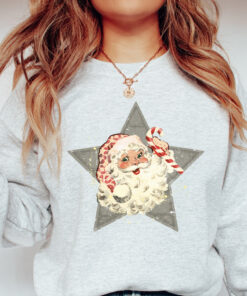 vintage christmas sweatshirt for women featuring retro santa design in classic crewneck style perfect for holiday celebrations uzp13