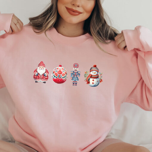 vintage christmas sweatshirt for women featuring santa and snowman designs comfortable holiday apparel for seasonal celebrations snp3r scaled