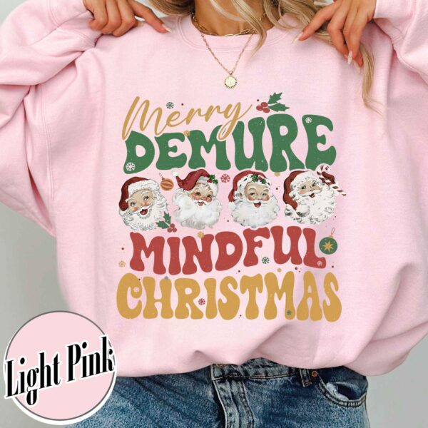 vintage christmas sweatshirt for women featuring santa clause design and mindful message perfect for holiday celebrations and festive gatherings