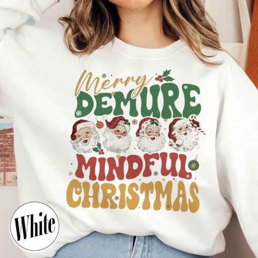 vintage christmas sweatshirt for women featuring santa clause design and mindful message perfect for holiday celebrations and festive gatherings